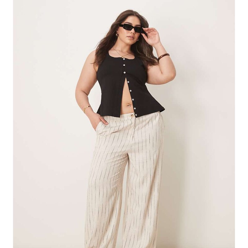 ASOS Curve ASOS DESIGN Curve relaxed straight leg trousers with linen 115510174
