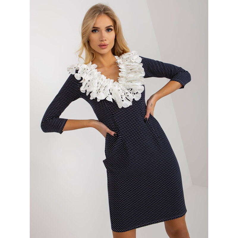 BASIC Modro-bílé vypasované puntíkované šaty --navy Tmavě modrá
