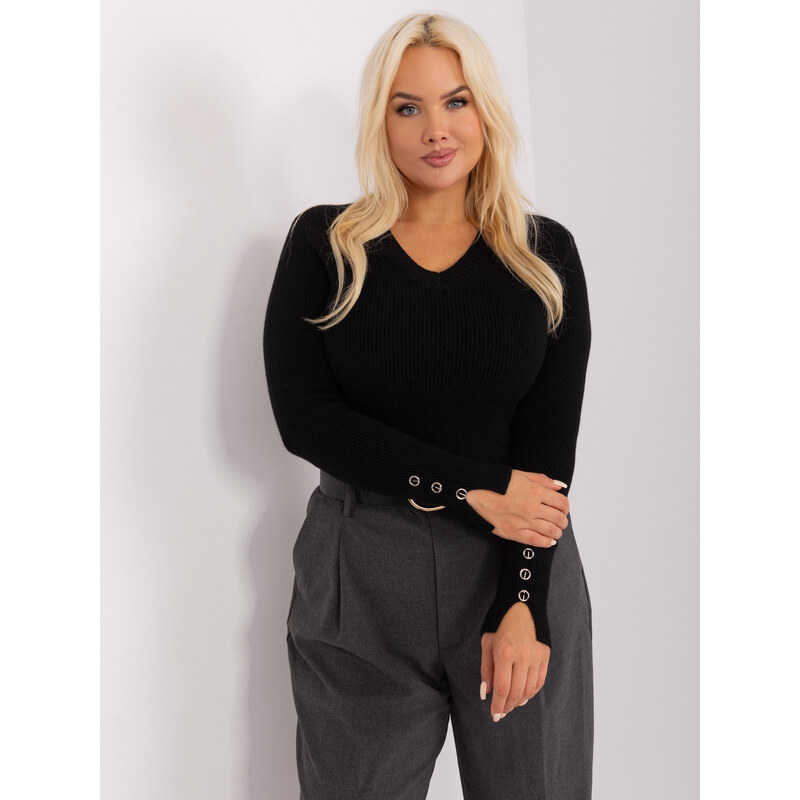 BASIC Černý žebrovaný svetr s výstřihem PM-SW-PM-3770.30-black