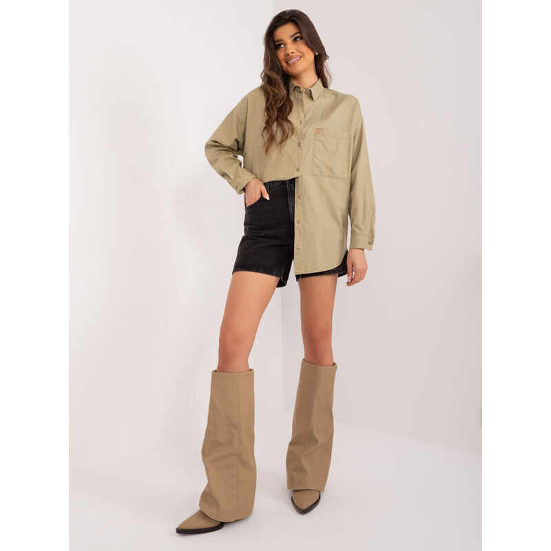 BASIC Khaki oversize prodloužená košile BP-KS-1026-1.19-khaki