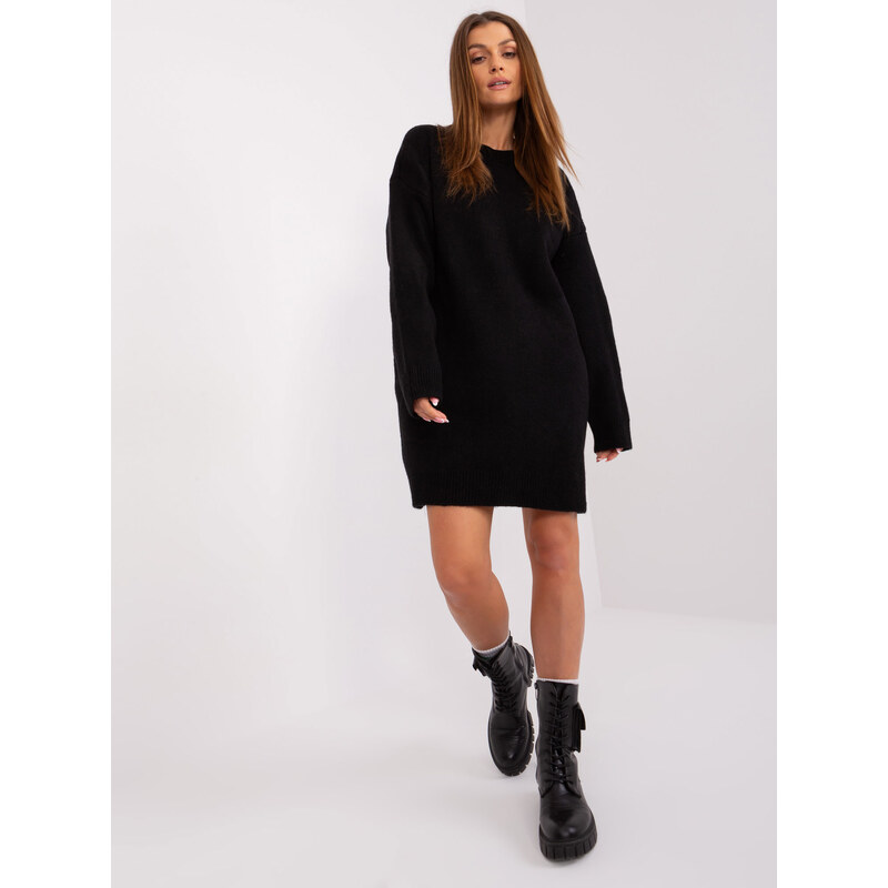 BASIC Černé dámské svetrové mini šaty BA-SK-0568-1.20-czarny