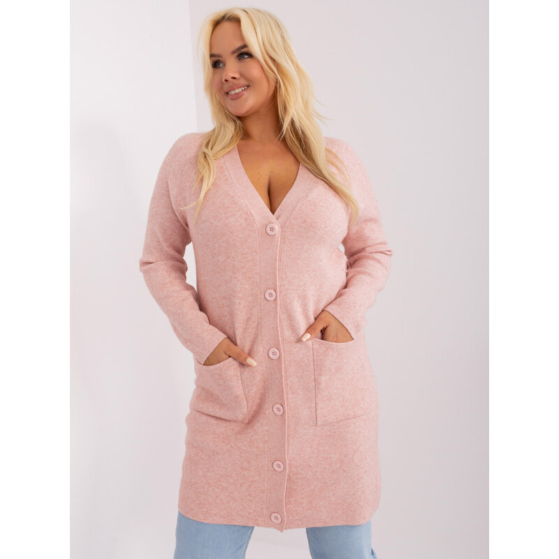 BASIC Světle růžový svetr na knoflíky s kapsami -light pink Světle 86451375