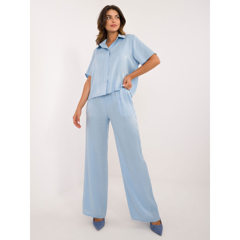 BASIC Světle modrý elegantní komplet košile a dlouhých kalhot LK