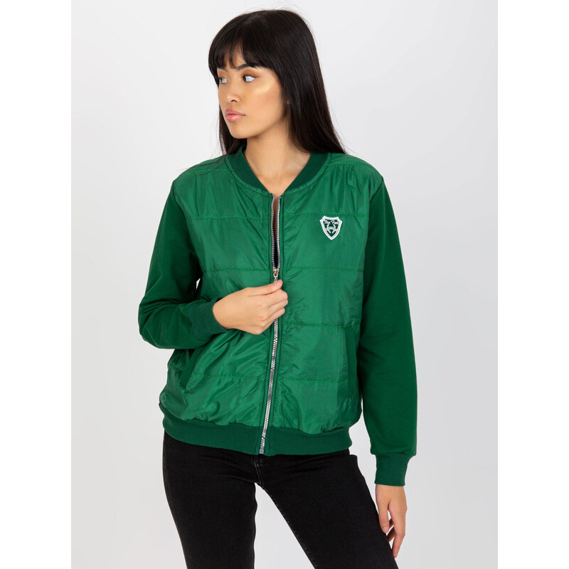 RUE PARIS Tmavě zelená prošívaná bomber mikina --dark green