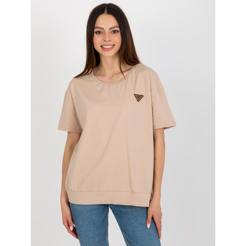 RELEVANCE Béžové dámské triko s kulatým výstřihem -beige Béžová 82433934