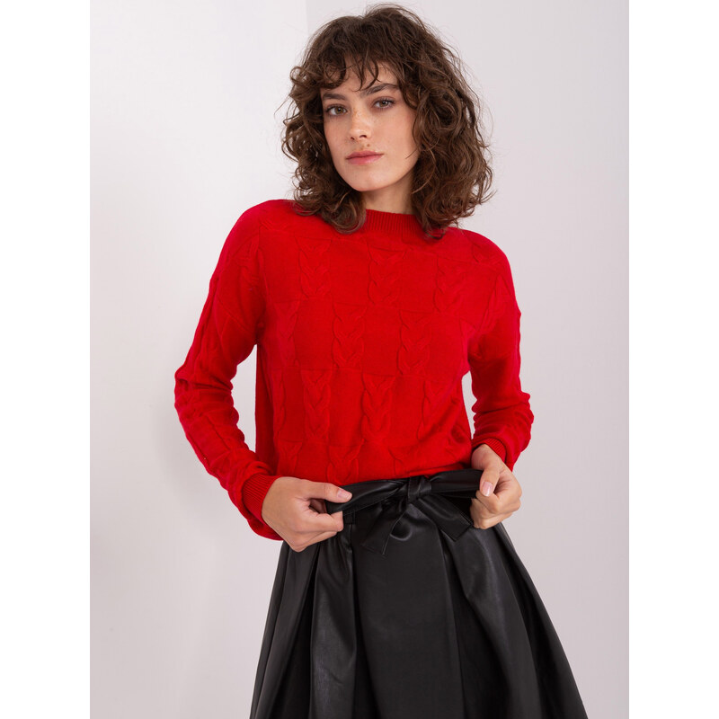 ITALY MODA Červený copánkový svetr -red Červená