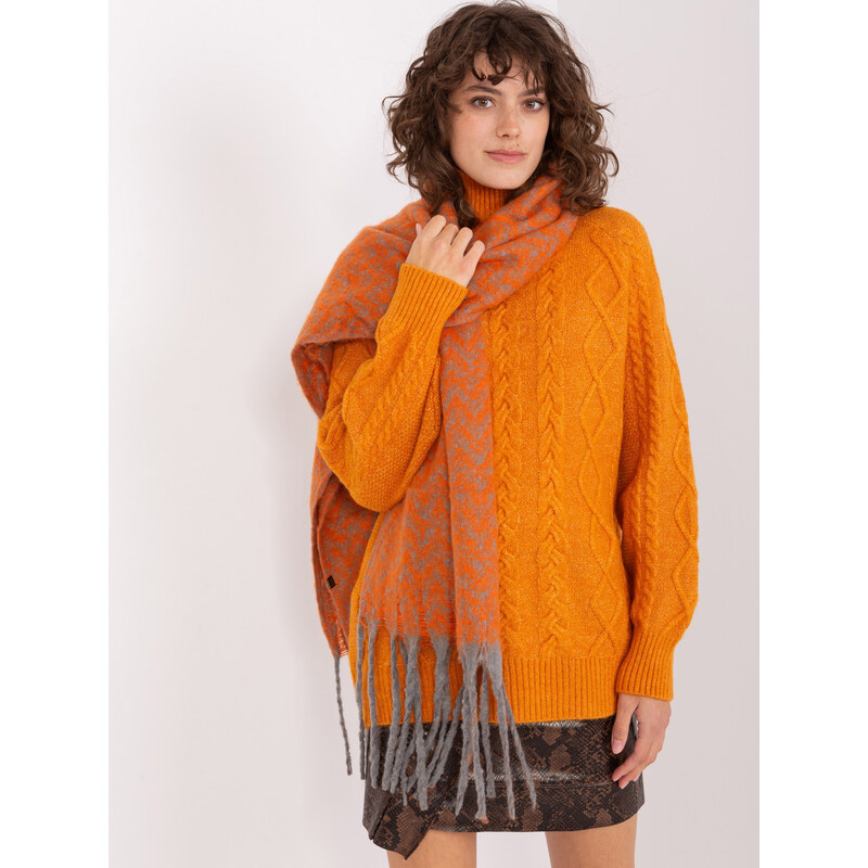 ITALY MODA Oranžová vzorovaná šála s třásněmi -orange 86906313