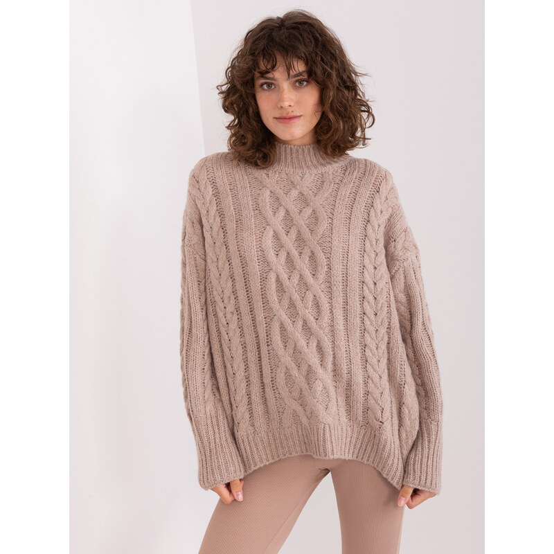 ITALY MODA Tmavě béžový pletený svetr -dark beige Béžová 86933726