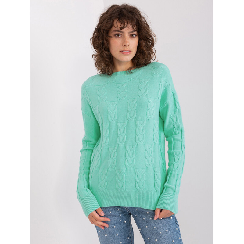 ITALY MODA Mintový copánkový svetr -mint 86933733
