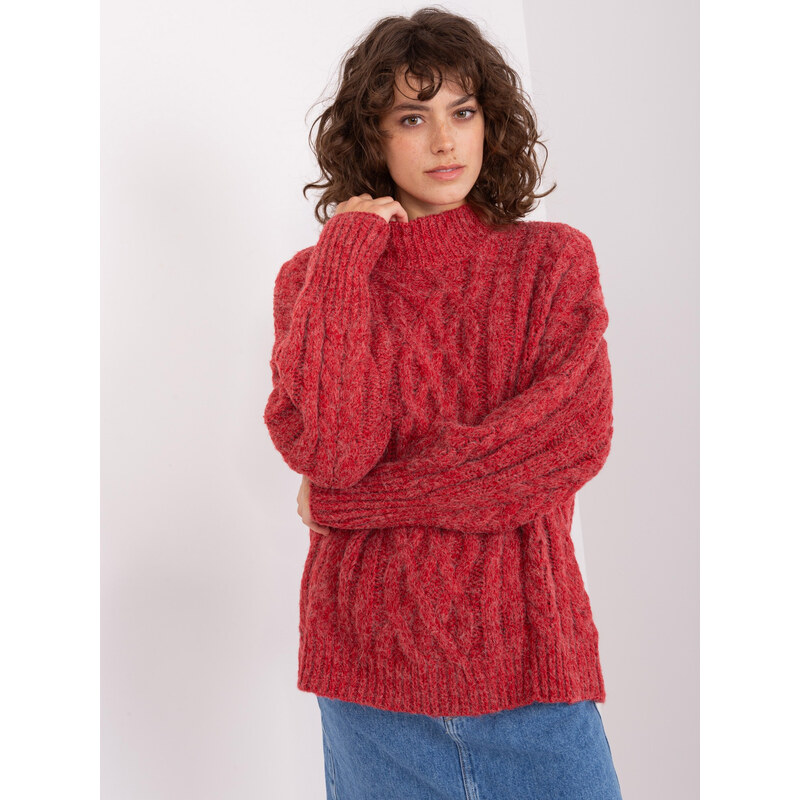 ITALY MODA Tmavě červený pletený svetr -dark red Červená