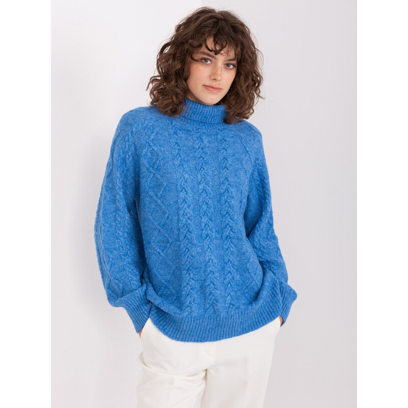 ITALY MODA Modrý rolák s copánkovým vzorem --blue Modrá 87367920