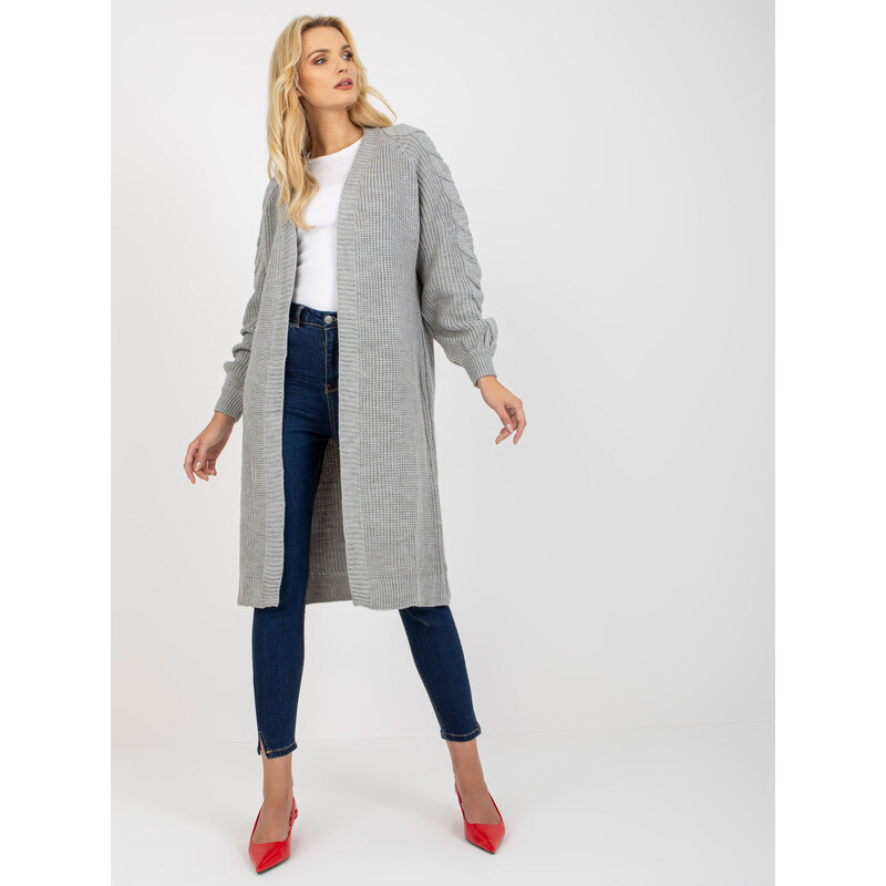 RUE PARIS Šedý dlouhý Kardigan -grey Šedá 85876800