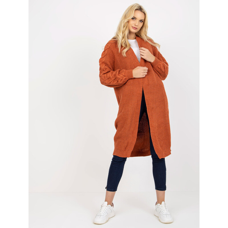 RUE PARIS Tmavě oranžový dlouhý Kardigan -dark orange Oranžová 85876808