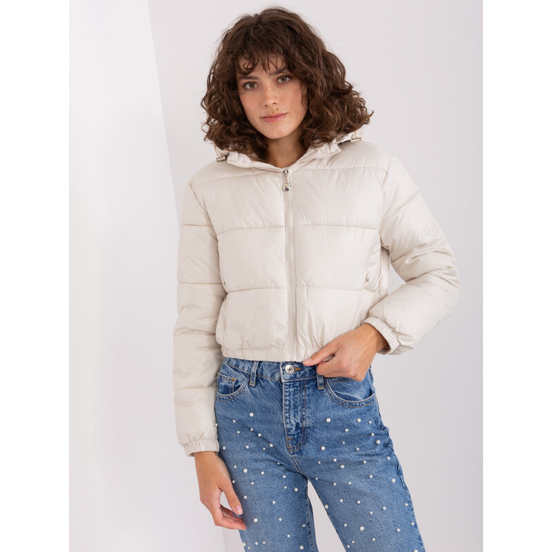 MINORITY Světle béžová zimní prošívaná crop bunda -light beige