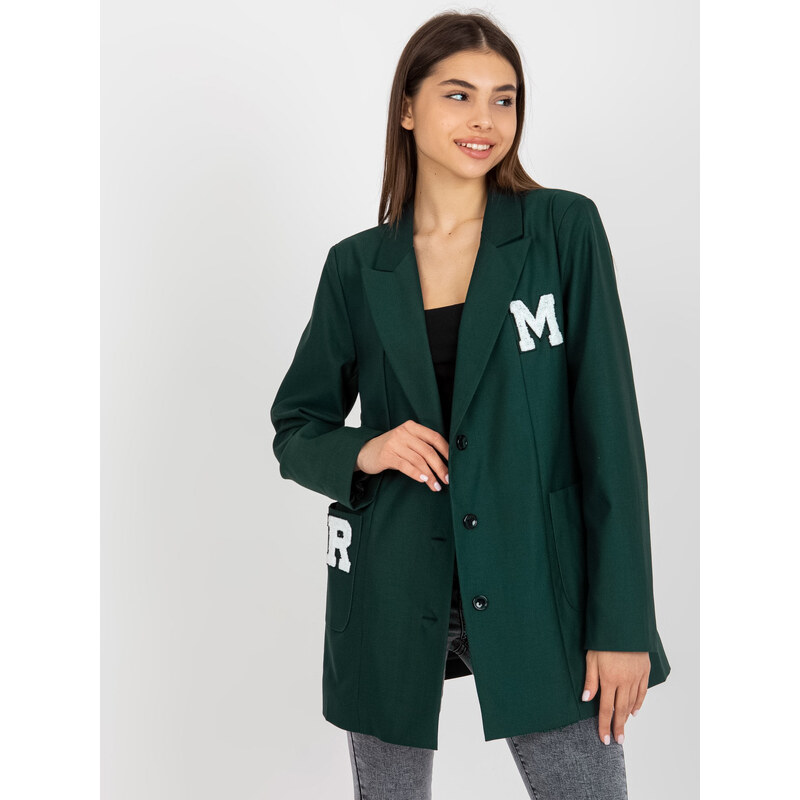 BASIC Tmavě zelené sako s nášivkami -dark green Tmavě zelená 85881811
