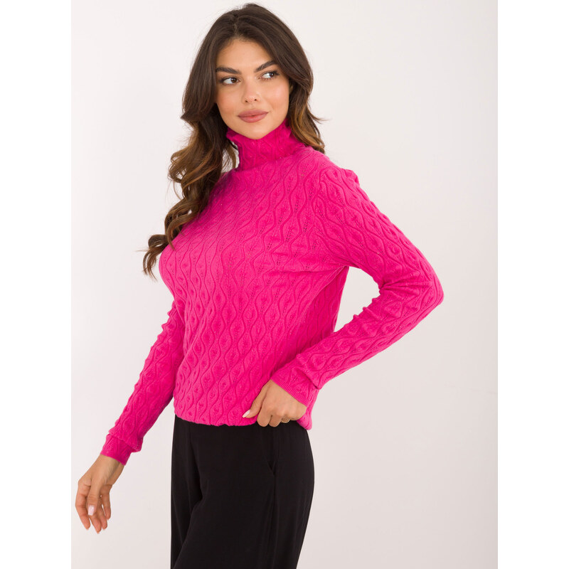 ITALY MODA Tmavě růžový dámský rolák -dark pink Tmavě růžová 100038053