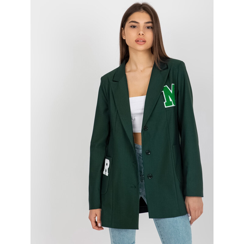 BASIC Tmavě zelené sako s nášivkami -dark green Tmavě zelená 85881808