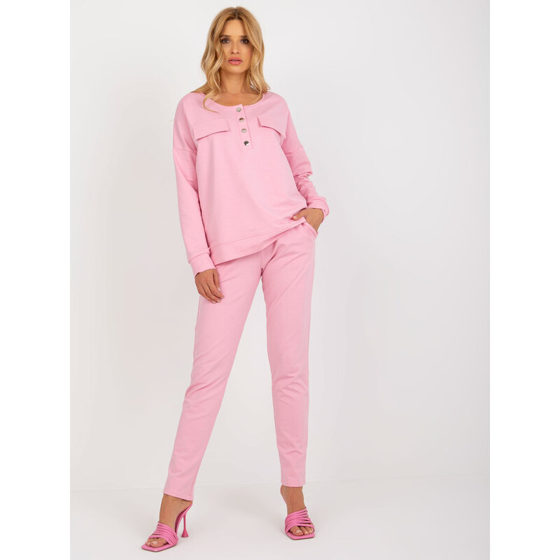 BASIC Růžová souprava tepláků a mikiny bez kapuce --pink 84026872