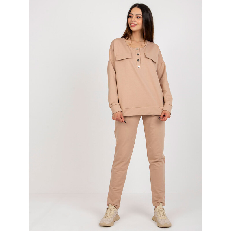 BASIC Camel souprava tepláků a mikiny bez kapuce --camelowy Béžová 84026946