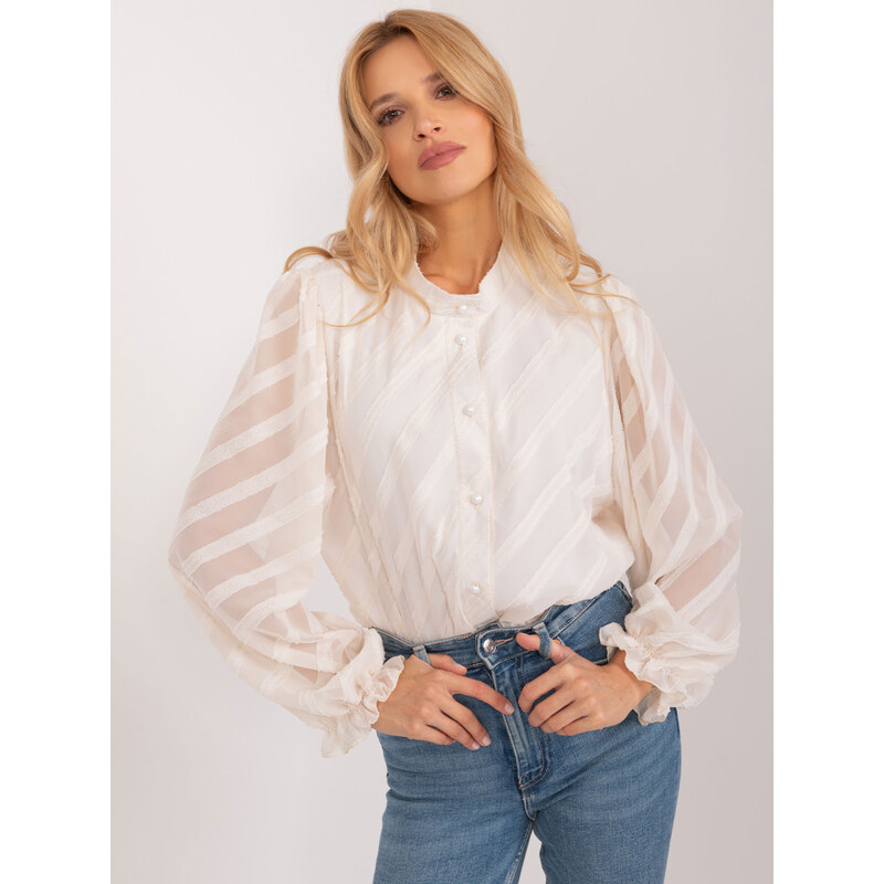 BASIC Světle béžová elegantní košile s průhlednými rukávy -LK-KS