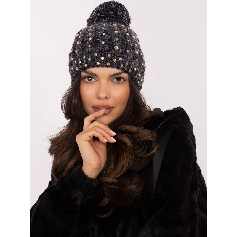 Fashion Hunters Černá pletená zimní čepice s kamínky AT-CZ-JY-39