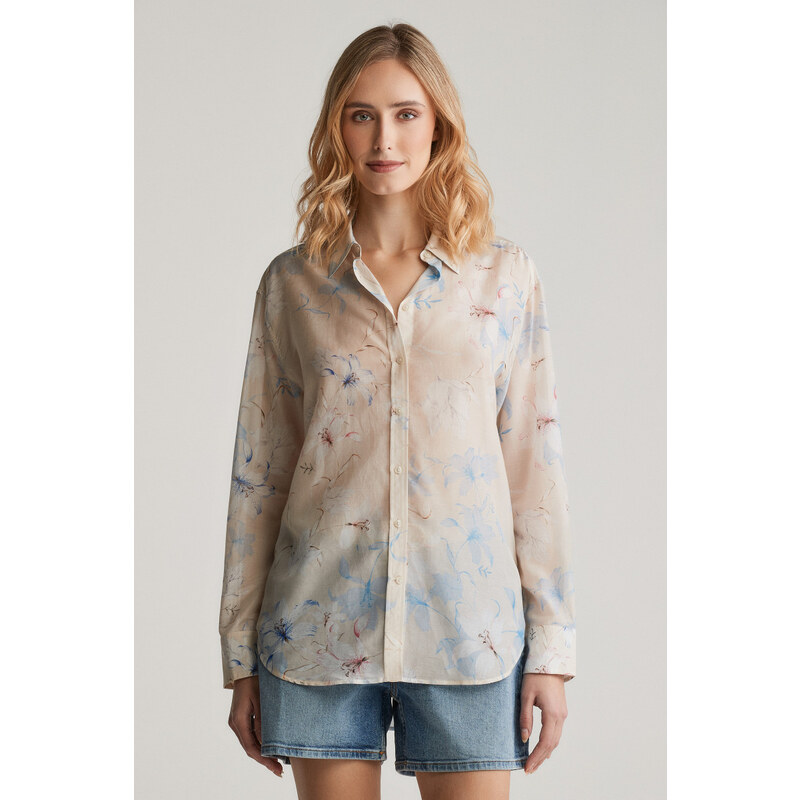 KOŠILE GANT REL FLORAL PRINT COT SILK SHIRT PUTTY