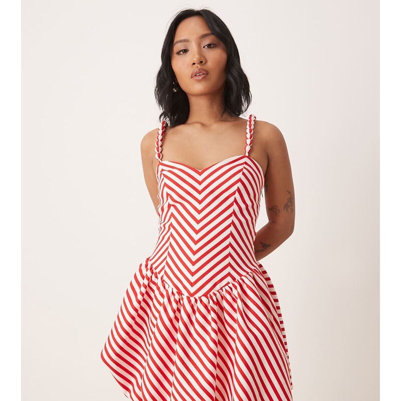 Forever New Petite bubble hem mini dress in red and white stripe 105877299