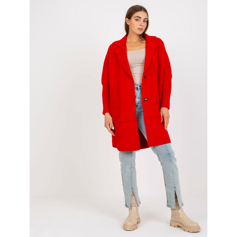 BASIC Červený teddy coat Eveline s kapsami --red Červená 76351662