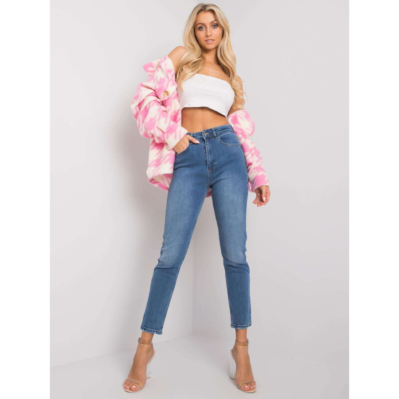 BASIC Modré dámské džíny s vysokým pasem -blue Denim vzor