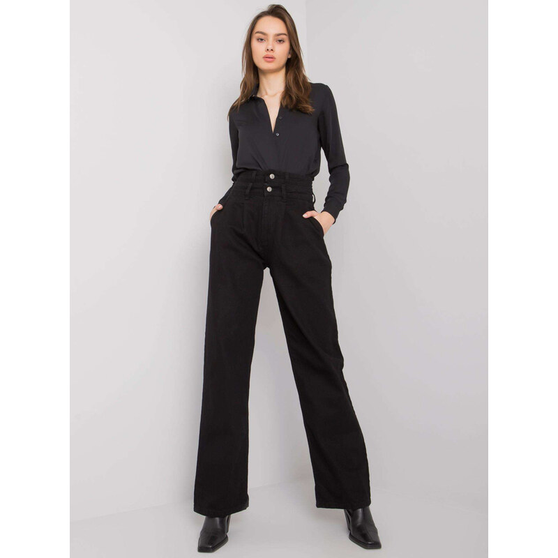 BASIC Černé široké džíny s vysokým pasem Shelburne -black Černá 115137342