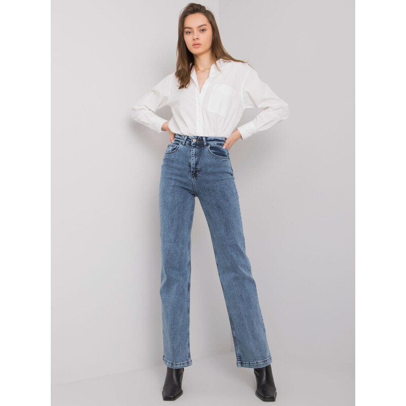 BASIC Modré džíny s vyšším pasem -blue Denim vzor