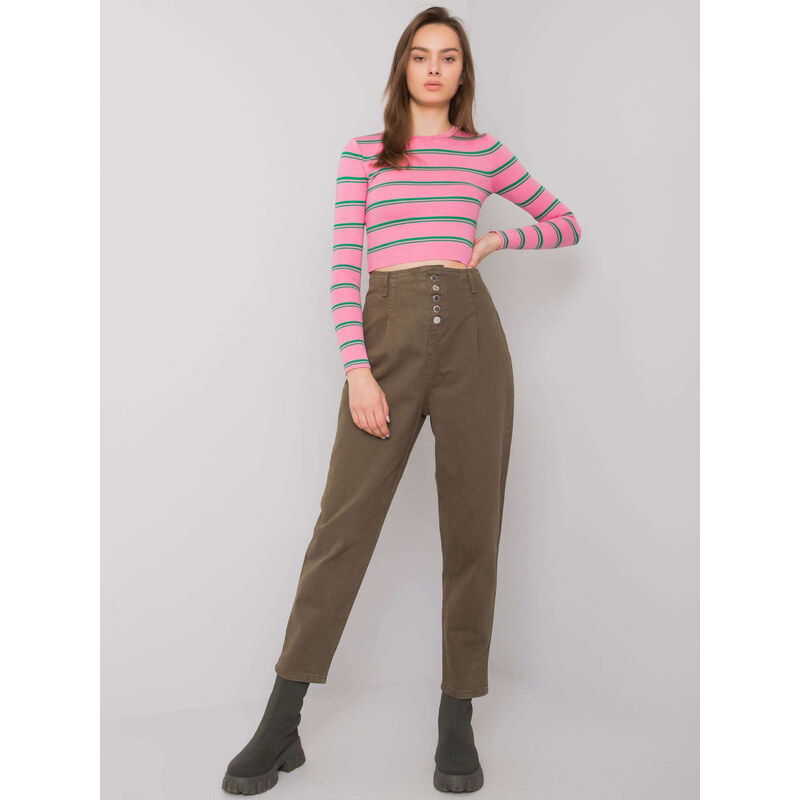 BASIC Khaki kalhoty s vysokým pasem -khaki [zul]