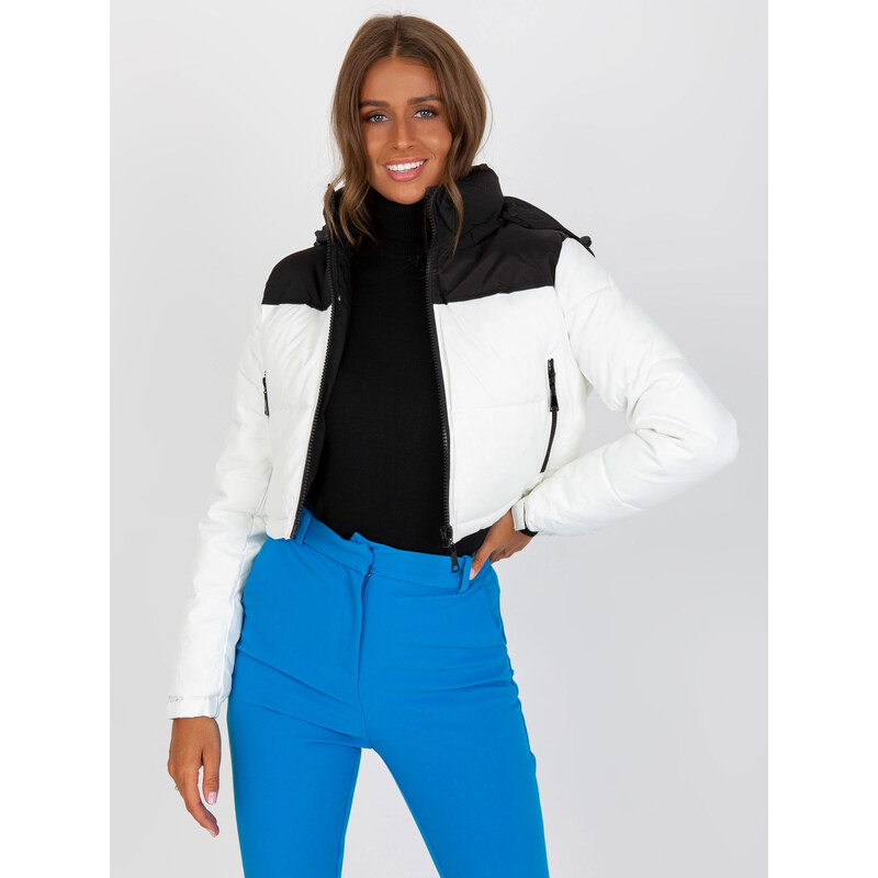 BASIC Bílo-černá zkrácená crop bunda -black-white Bílá 86642751