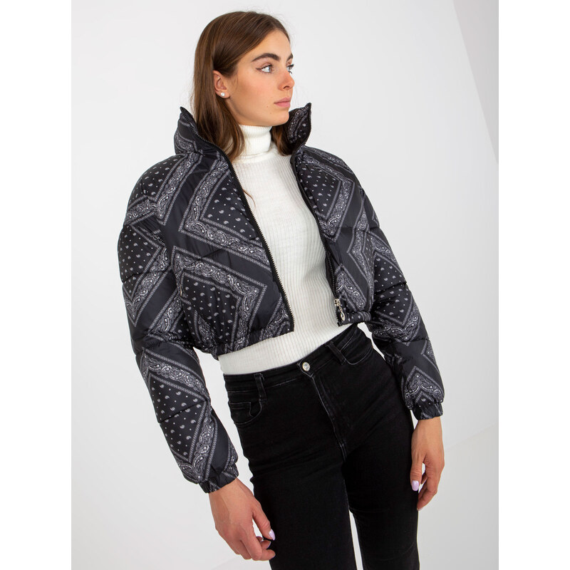 MINORITY Černá vzorovaná prošívaná crop bunda --black Černá 74564953