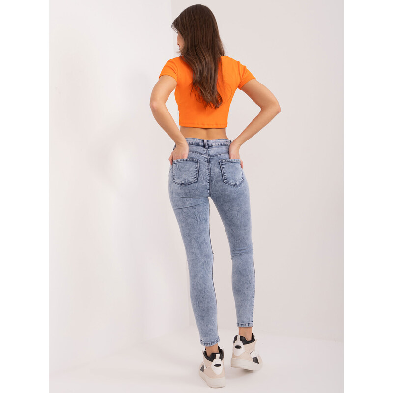 BASIC Modré dámské džíny s dírami -blue Denim vzor