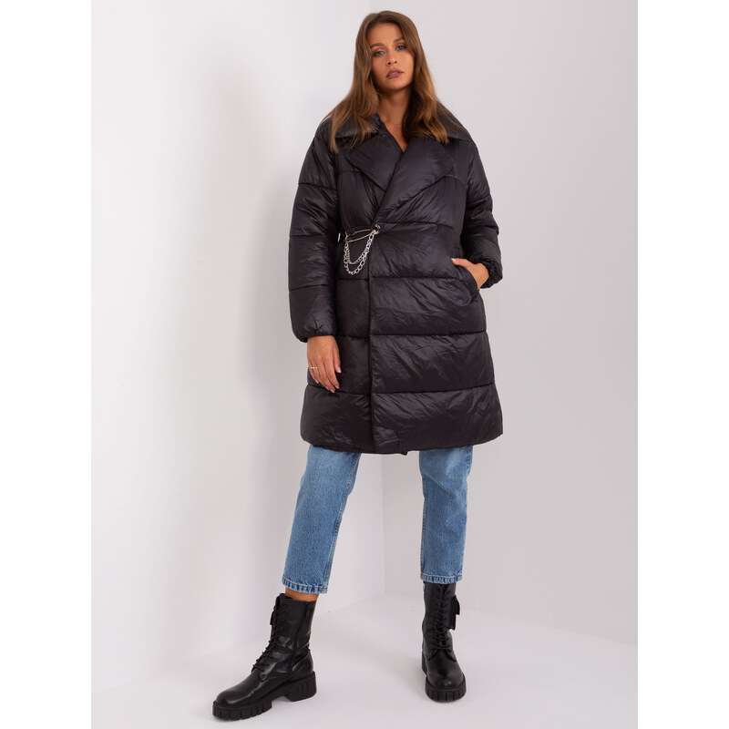 BASIC Černý delší kabát s řetízkem -black Černá 86495040