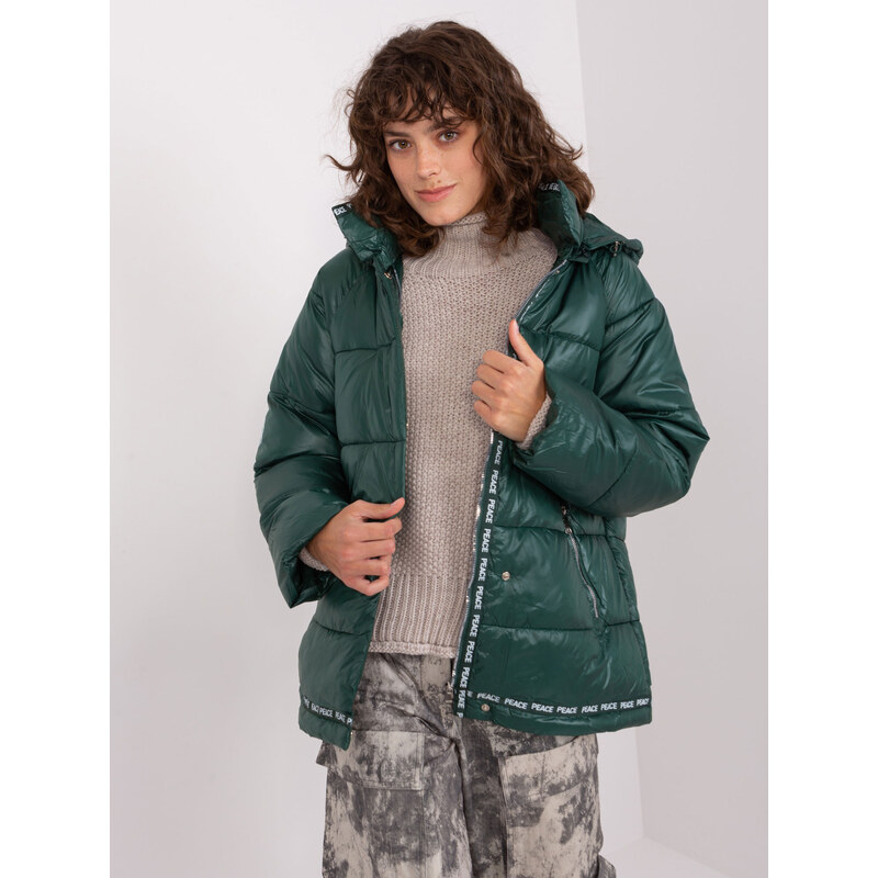 BASIC Tmavě zelená prošívaná lesklá bunda --dark green 86933724