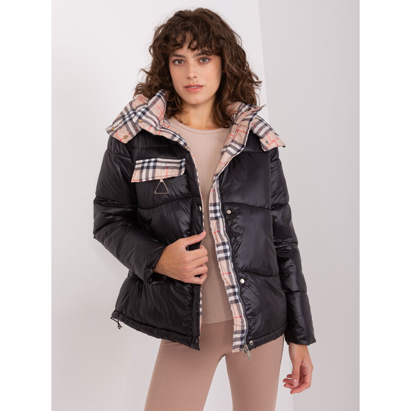 BASIC Černá prošívaná bunda s károvaným vzorem NM-KR-TR511.96P