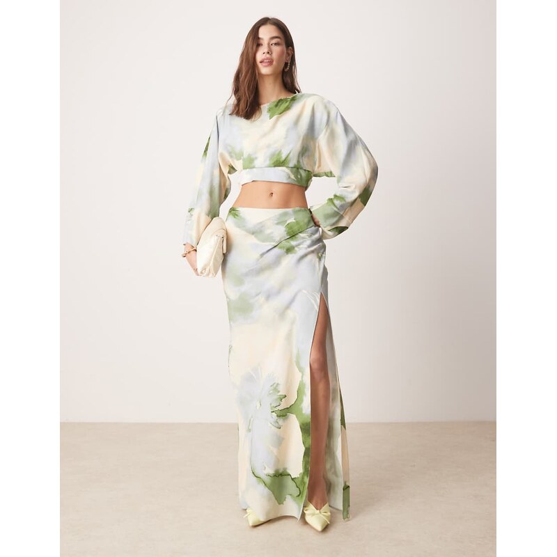 ASOS DESIGN fallen shoulder cut out midaxi dress in watercolour