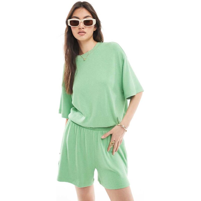 ASOS DESIGN textured knit short co-ord in green 105151814