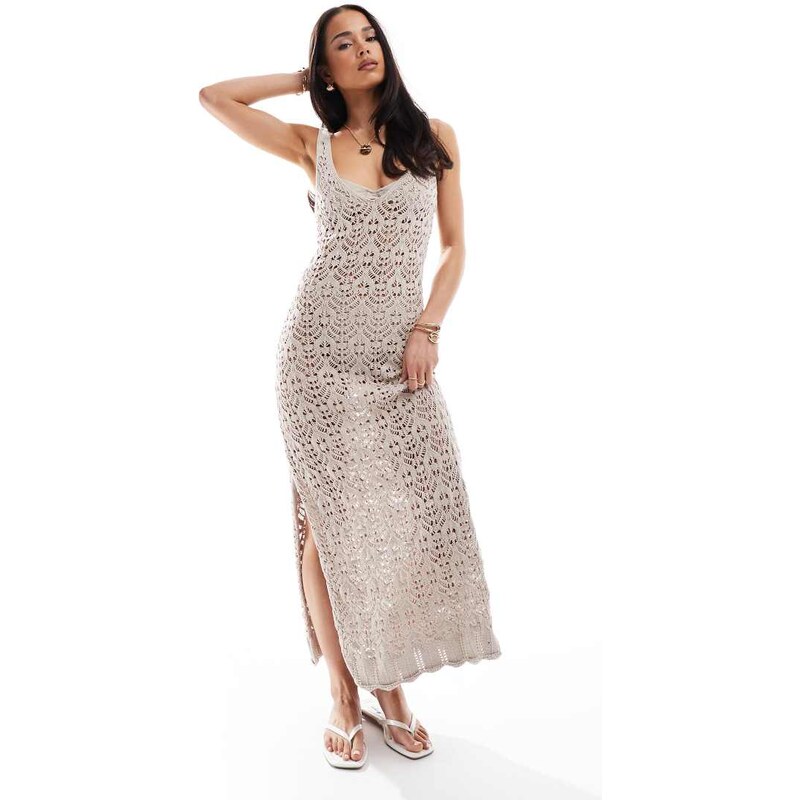 Brave Soul knitted beach dress in stone-Neutral 105257562