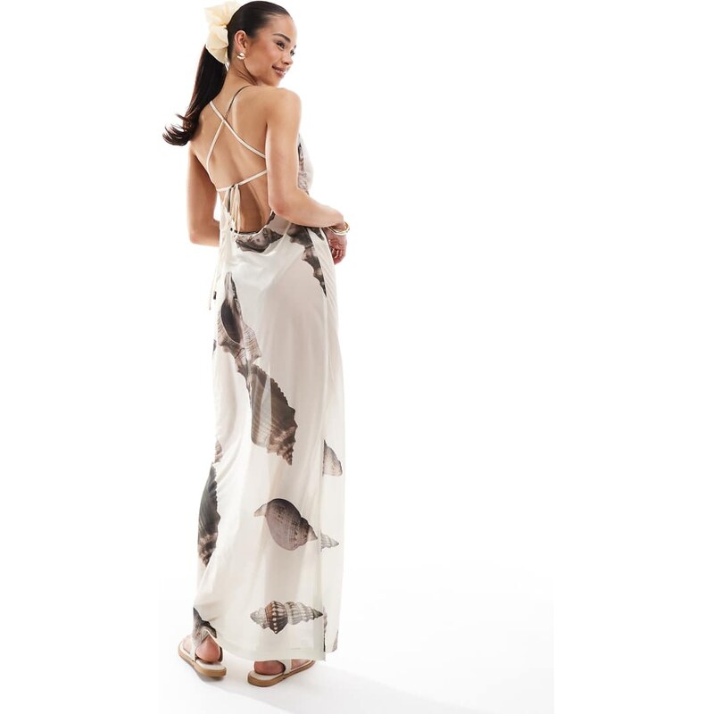 4th & Reckless cowl neck open tie back mesh maxi beach dress in