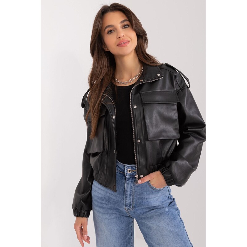 MladaModa Krátká biker bunda z ekokůže model 93707 černá 108807941