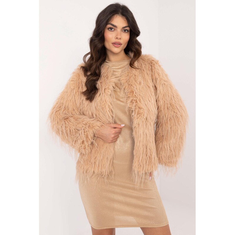 MladaModa Kožešinková bunda s podšívkou model 35996 barva camel 108807958