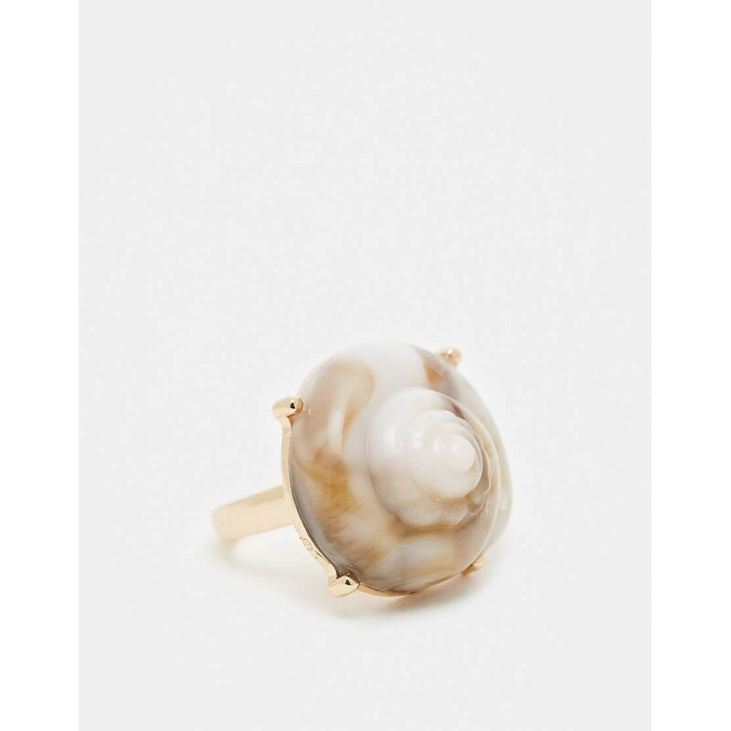 ASOS DESIGN resin shell ring in gold tone 106780744