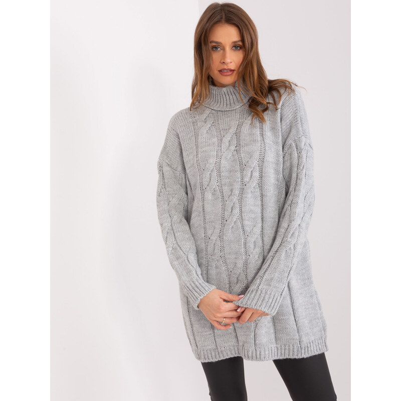 RUE PARIS Šedé rolákové šaty s copánkovým vzorem -grey Šedá 88286608