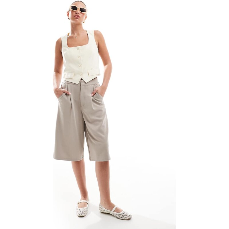 ASOS DESIGN jersey twill wide leg bermuda short in stone-Neutral 105153804