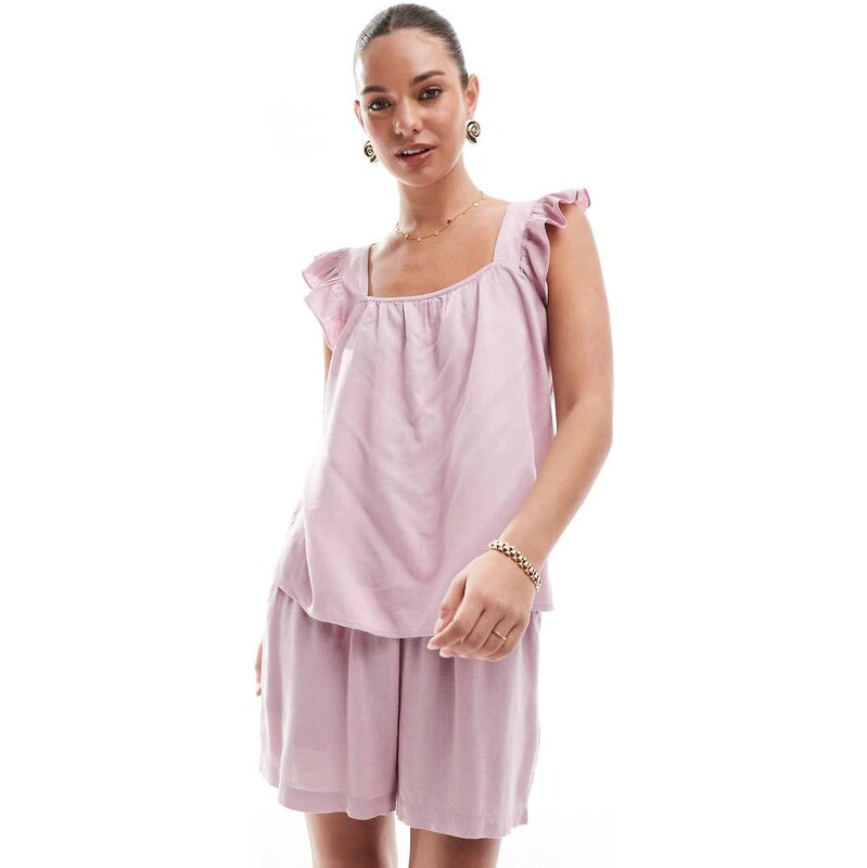Pieces linen touch flutter sleeve cami top co-ord in dawn pink 114342921