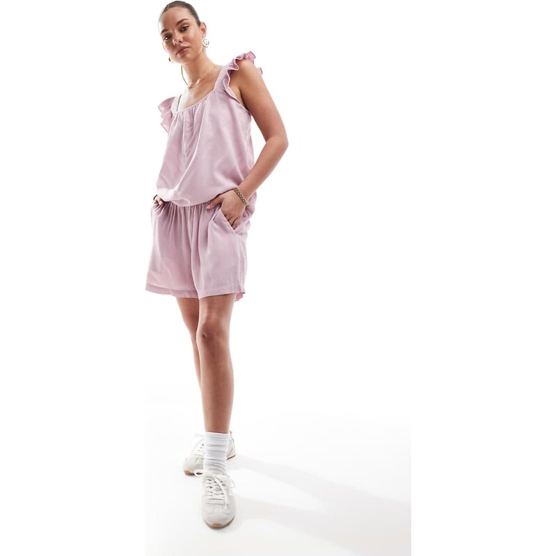 Pieces linen touch short co-ord in dawn pink