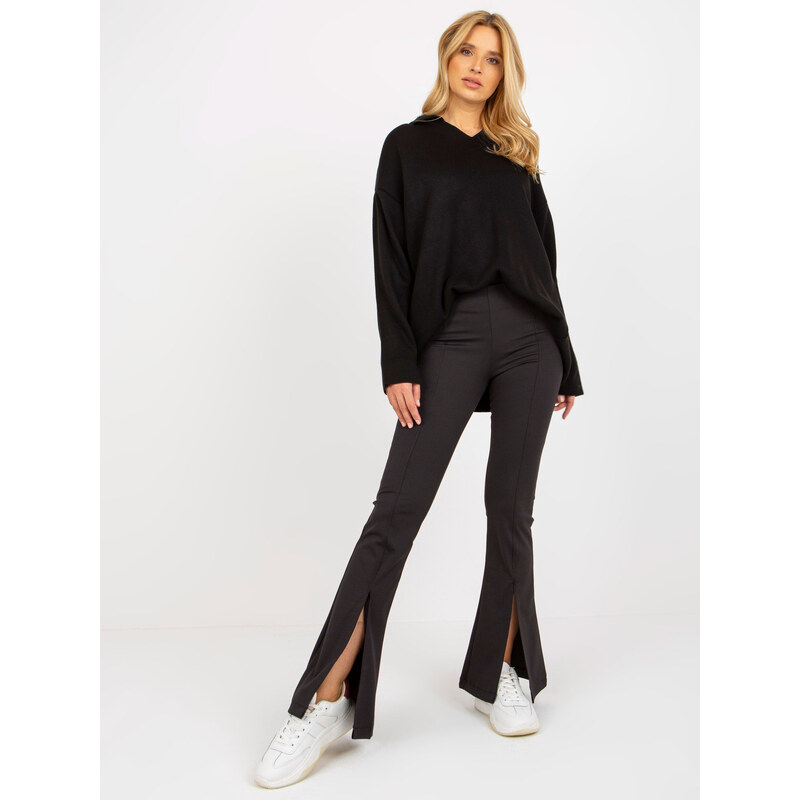 BASIC Černé dámské legíny s průstřihy -black Černá 84025354